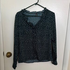 Green Long Sleeve Blouse with Mandarin Collar Small